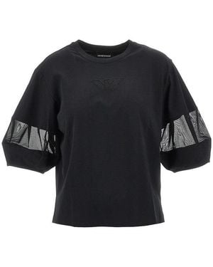 Emporio Armani Supima Cotton T-Shirt With Mesh Inserts - Black