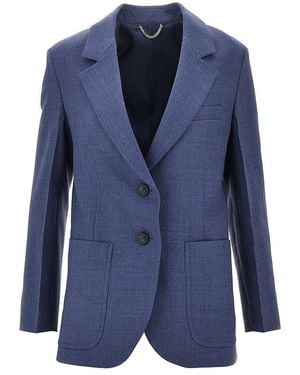 Victoria Beckham 'Katherine' Wool-Blend Single-Breasted Jacket - Blue