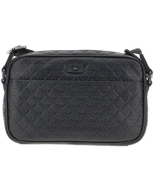 Emporio Armani Eagle Motif Embossed Leather Crossbody Bag - Black