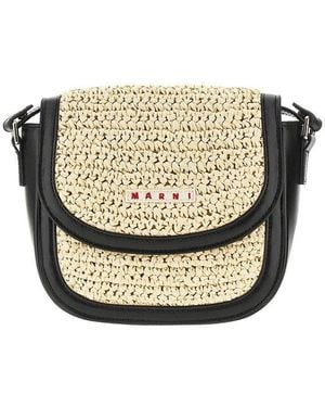 Marni Faux Leather And Raffia Crossbody Bag Kids - Metallic