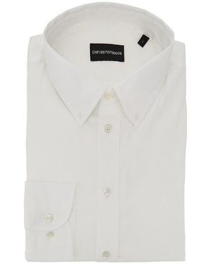 Emporio Armani Cotton-Blend Technical Poplin Shirt - White