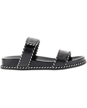 Emporio Armani Nappa Leather Double-Strap Slides - Black
