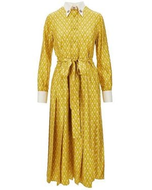 Valentino 'Toute La V' Silk Shirt Dress - Yellow