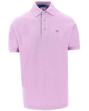 Etro Piquet Polo Shirt With Pegaso Embroidery - Purple