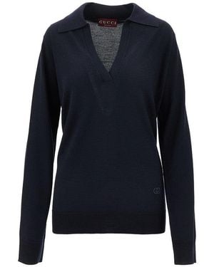 Gucci Ultrafine Wool Polo Jumper - Blue