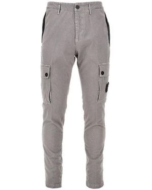 Stone Island Organic Cotton Pants With Logo Badge - Gray