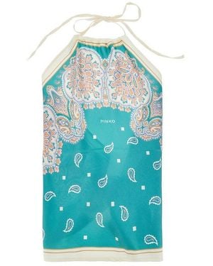 Pinko Printed Twill Scarf Top - Blue