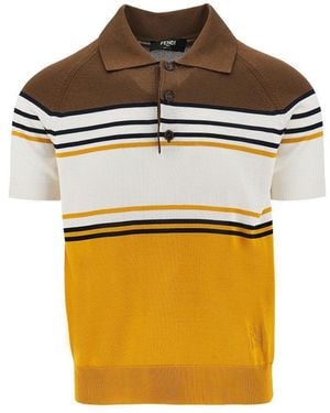Fendi Striped Knit Polo Shirt - Orange