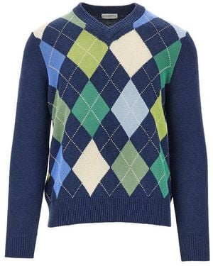 Ballantyne Diamond Motif Cotton Jumper - Blue