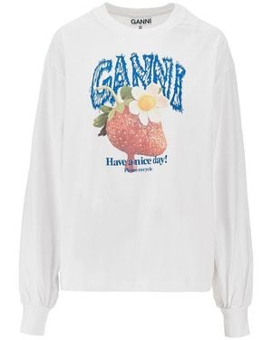 Ganni Jersey T-Shirt With 'Strawberry' Print - White