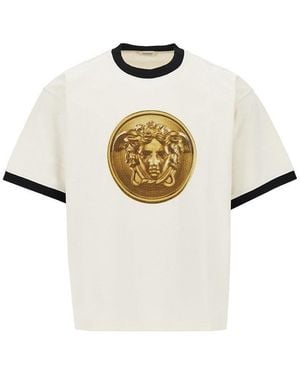 Versace Cotton T-Shirt With Medusa Coin Print - White