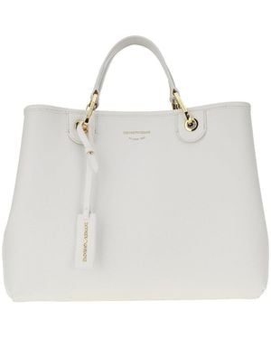 Emporio Armani Faux Leather Medium Shopping Bag - White