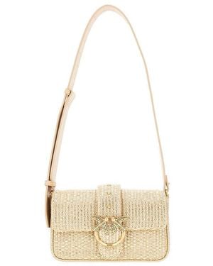 Pinko Laminated Raffia Mini Love One Bag - Natural