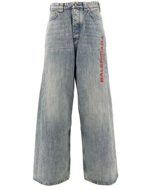 Balenciaga Baggy Fit Jeans With Logo Embroidery - Grey
