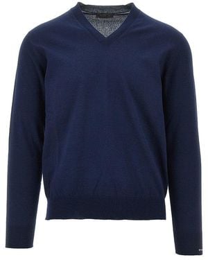 Prada V-Neck Cotton Sweater - Blue