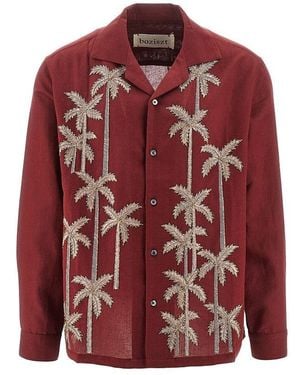 BAZISZT 'Palm Groove' Cotton And Hemp Shirt - Red