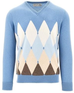 Ballantyne Lozenge Cashmere Sweater - Blue