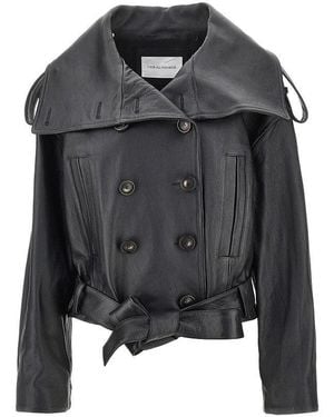 7 For All Mankind Leather Double-Breasted Jacket - Black