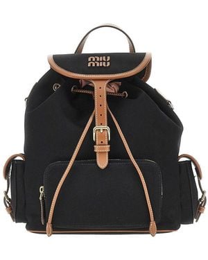 Miu Miu Canvas Backpack With Leather Details - Black