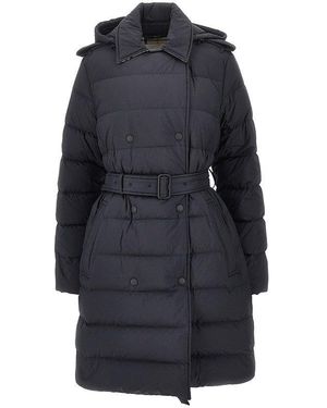 Burberry Knee-Length Down Jacket With Belt - Blue