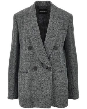 Emporio Armani Mouliné Fabric Double-Breasted Jacket - Grey