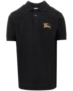 Burberry Piquet Polo Shirt With Ekd Embroidery - Black