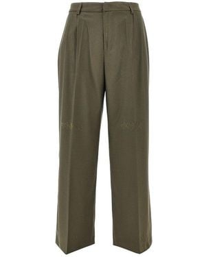 THESTROY Distressed Twill Trousers With Darts - Green