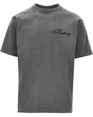 Public Possession Cotton T-Shirt With 'Poetry' Print - Grey