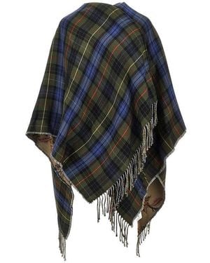 Etro Knitted Cape With Check Motif - Blue