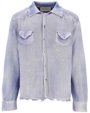 Amaranto Distressed-Effect Knitted Overshirt - Blue