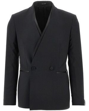 Tagliatore Collarless Double-Breasted Tuxedo Jacket - Black