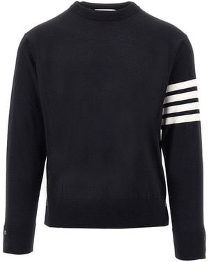 Thom Browne 4 Bar Inlay Crewneck Wool Sweater - Blue