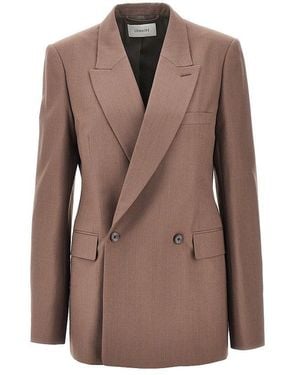 Lemaire Blend Tropical Wool Double-Breasted Jacket - Brown