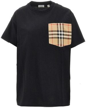 Burberry T-Shirt Con Tasca Check Donna - Nero
