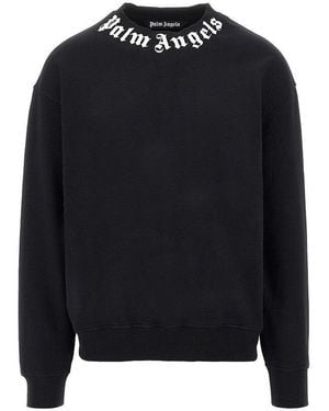 Palm Angels Neck Logo Print Crewneck Sweatshirt - Black