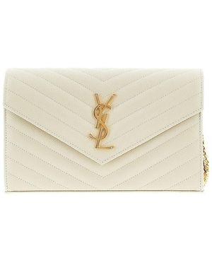 Saint Laurent 'Cassandre' Leather Wallet On Chain - Natural