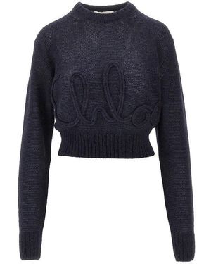 Chloé Alpaca And Silk Jumper With Logo - Blue