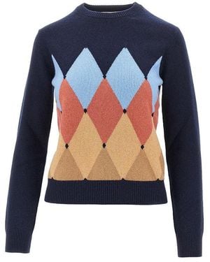 Ballantyne Cashmere Lozenge Jumper - Blue