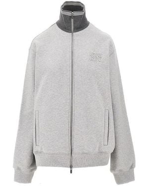 Miu Miu Mélange Cotton Full-Zip Sweatshirt - Gray