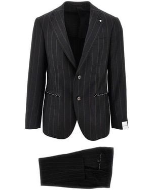 Luigi Bianchi Striped Wool Tailored Suit - Black
