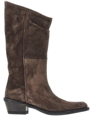 KHAITE 'Clive' Suede Leather Western Boots - Brown