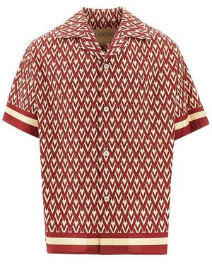 Valentino 'Toute La V' Poplin Bowling Shirt - Red
