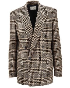 Saint Laurent Prince Of Wales Double-Breasted Jacket - Brown