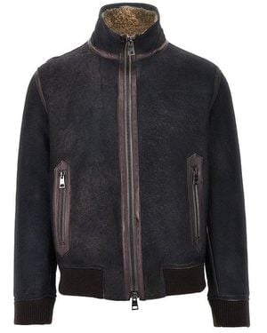 Dacute Garment-Dyed Shearling Bomber Jacket - Black