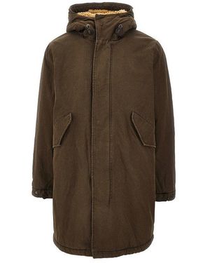 Aspesi Cotton Parka Coat With Faux Shearling Lining - Brown