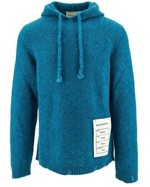 Amaranto Alpaca-Blend Knitted Hoodie - Blue