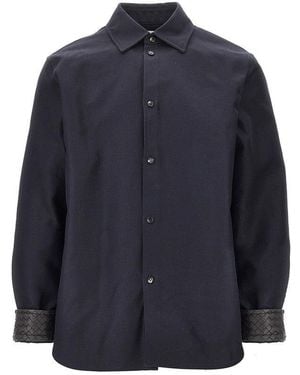 Bottega Veneta Gabardine Overshirt With Leather Details - Blue