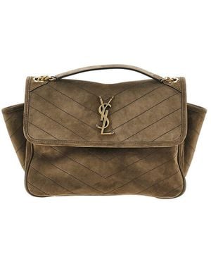 Saint Laurent Suede Leather 'Niki Tripouch' Bag - Natural