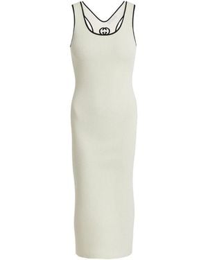 Gucci Ribbed Knit Midi Dress - White