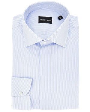 Emporio Armani Cotton Twill Shirt With Striped Motif - Blue